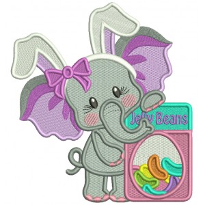 Little Girl Elephant With Bunny Ears And Jelly Beans Easter Filled Machine Embroidery Design Digitized Pattern 